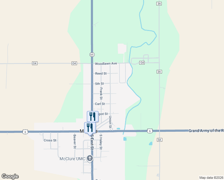 map of restaurants, bars, coffee shops, grocery stores, and more near 545 Union Street in McClure