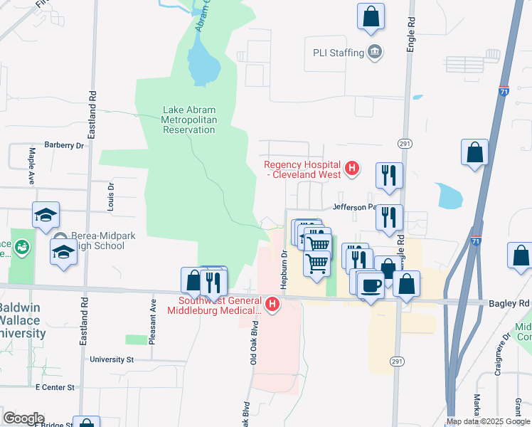 map of restaurants, bars, coffee shops, grocery stores, and more near 7040 Hepburn Road in Middleburg Heights