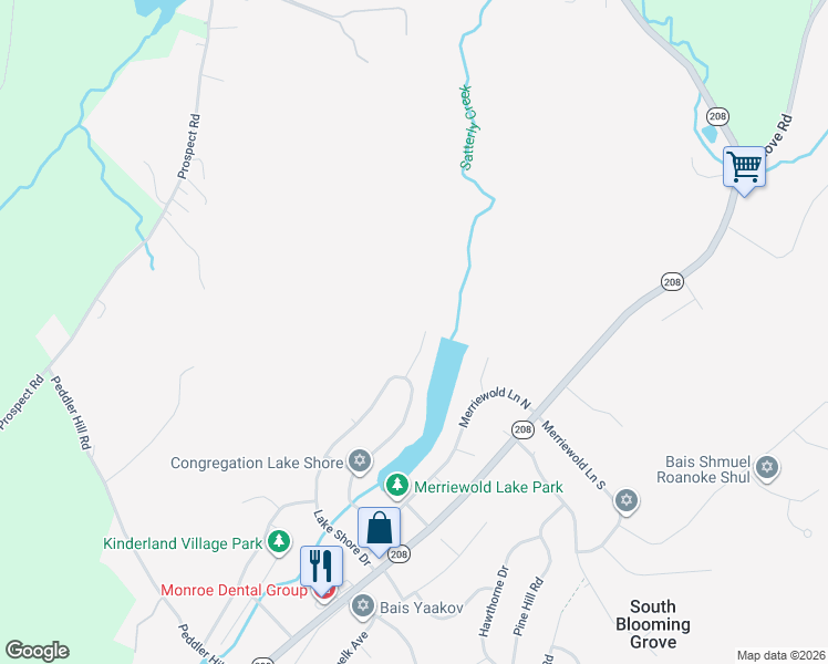 map of restaurants, bars, coffee shops, grocery stores, and more near 9 Hawks Nest Road in Monroe