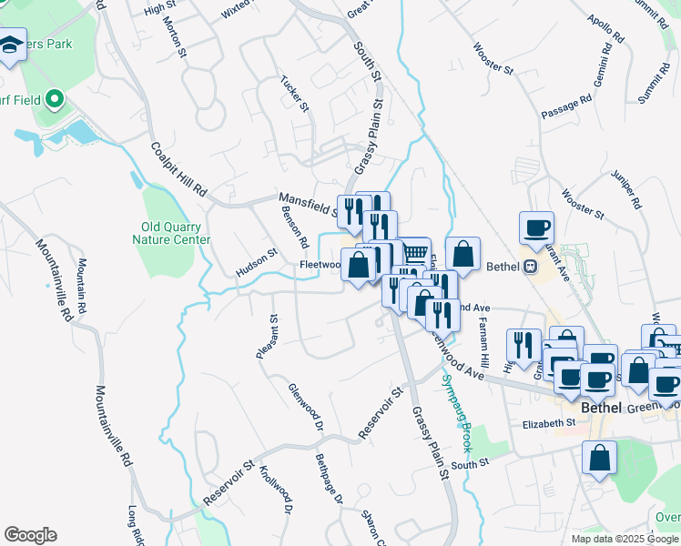 map of restaurants, bars, coffee shops, grocery stores, and more near 7 Fleetwood Avenue in Bethel