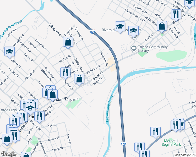 map of restaurants, bars, coffee shops, grocery stores, and more near 1104 South Main Street in Taylor