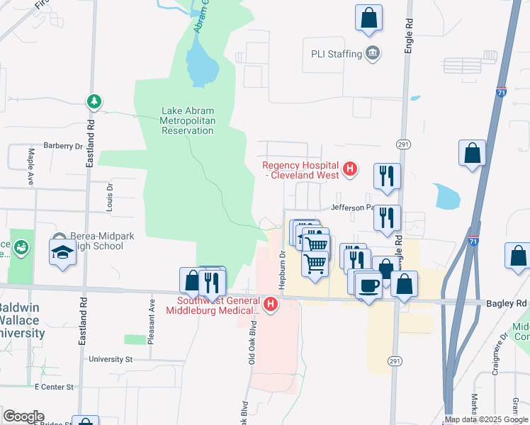 map of restaurants, bars, coffee shops, grocery stores, and more near 7040 Hepburn Road in Middleburg Heights