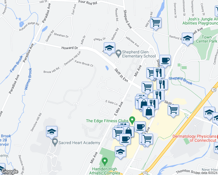 map of restaurants, bars, coffee shops, grocery stores, and more near 149 Towne House Road in Hamden