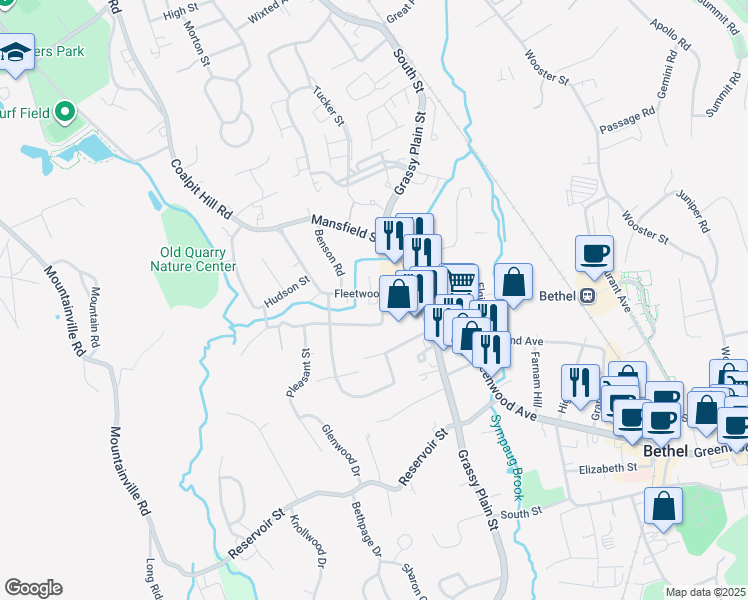 map of restaurants, bars, coffee shops, grocery stores, and more near 9 Fleetwood Avenue in Bethel