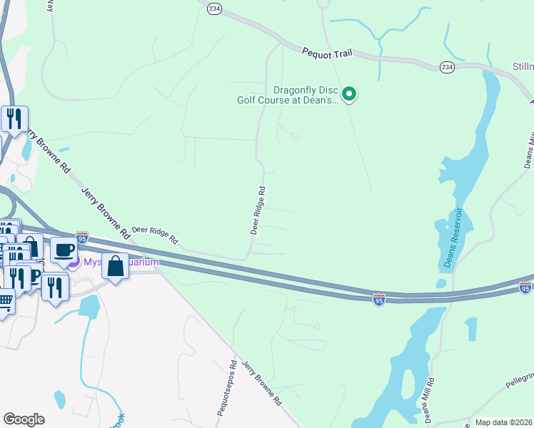 map of restaurants, bars, coffee shops, grocery stores, and more near 29 Deer Ridge Road in Stonington