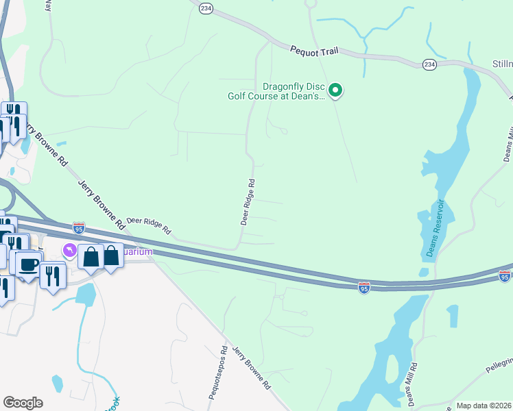 map of restaurants, bars, coffee shops, grocery stores, and more near 29 Deer Ridge Road in Stonington