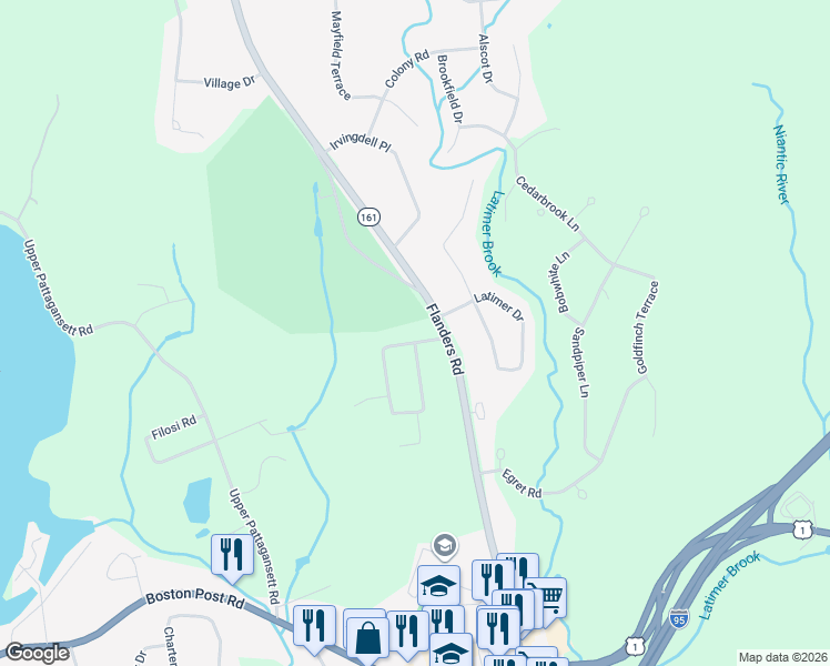 map of restaurants, bars, coffee shops, grocery stores, and more near 9 Monticello Drive in East Lyme