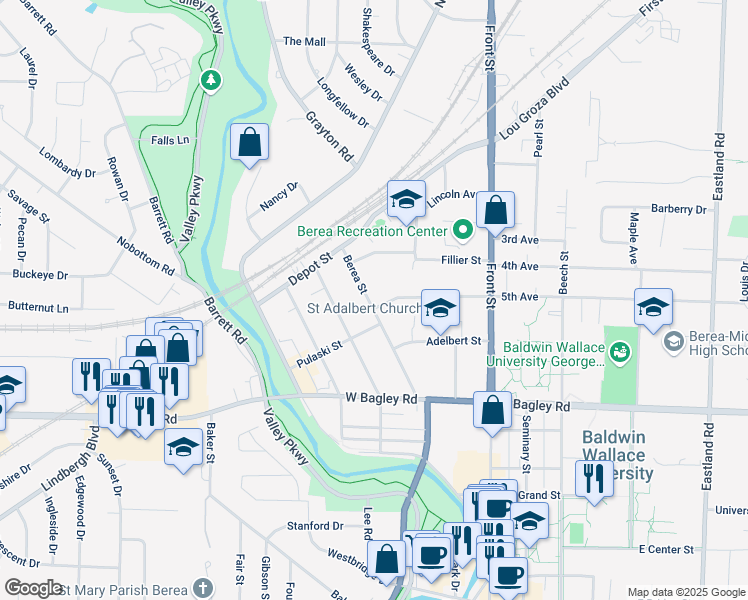 map of restaurants, bars, coffee shops, grocery stores, and more near 138 West 5th Avenue in Berea