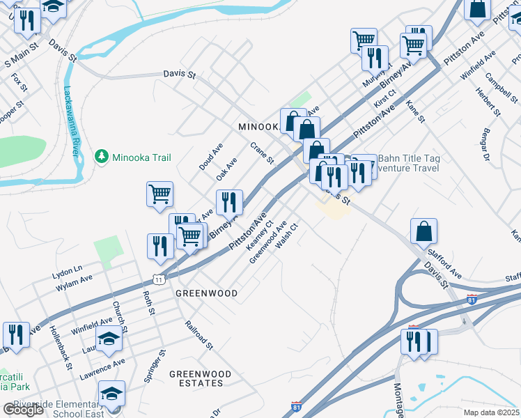 map of restaurants, bars, coffee shops, grocery stores, and more near 3248 Pittston Avenue in Scranton