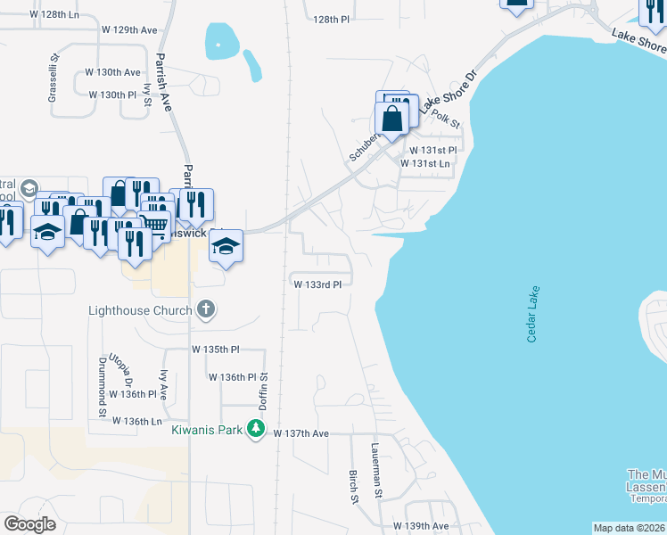 map of restaurants, bars, coffee shops, grocery stores, and more near 9001 West 133rd Place in Cedar Lake