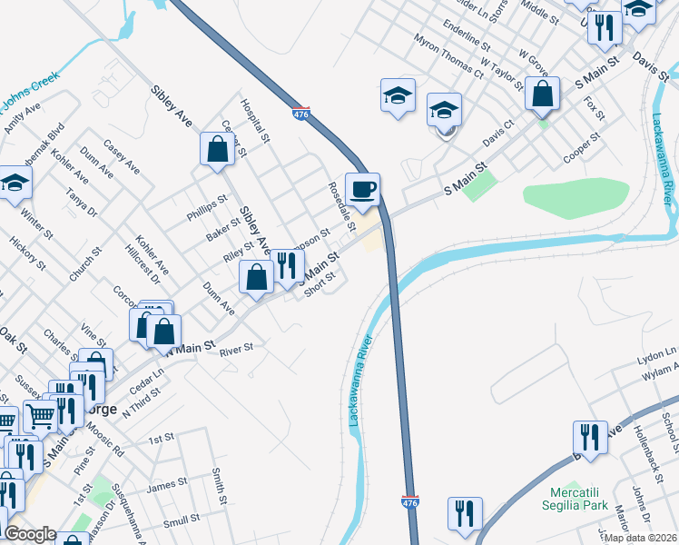 map of restaurants, bars, coffee shops, grocery stores, and more near 107 Hospital Street in Taylor