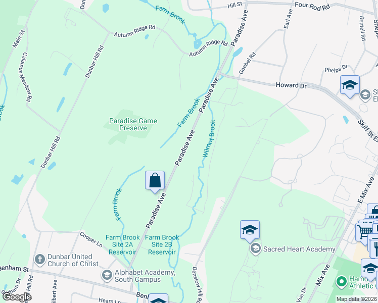 map of restaurants, bars, coffee shops, grocery stores, and more near 351 Paradise Avenue in Hamden