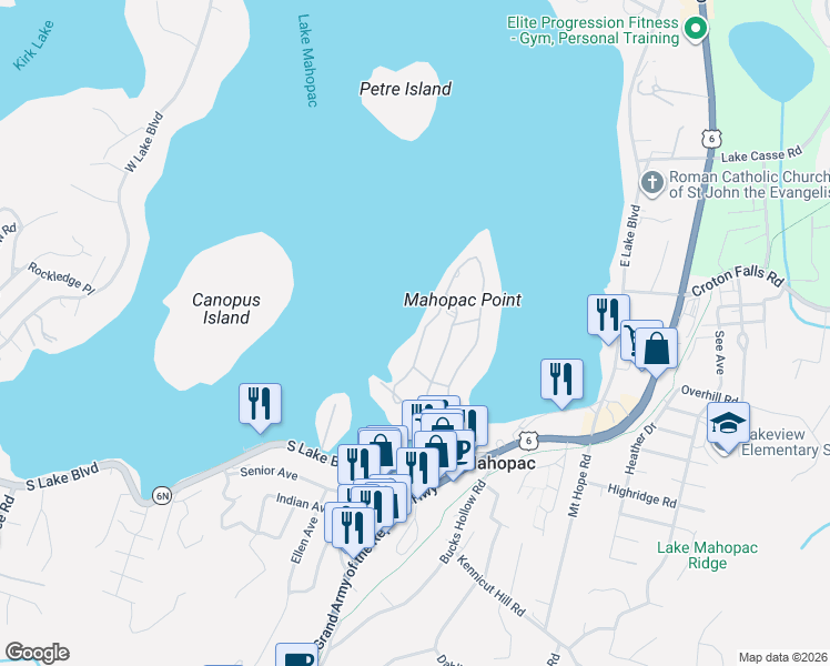 map of restaurants, bars, coffee shops, grocery stores, and more near 37 Tamarack Road in Mahopac