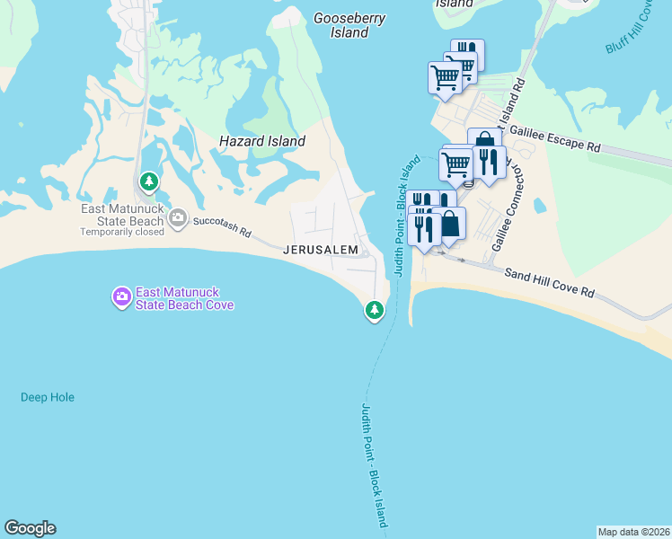 map of restaurants, bars, coffee shops, grocery stores, and more near 6 Ocean Avenue in Narragansett