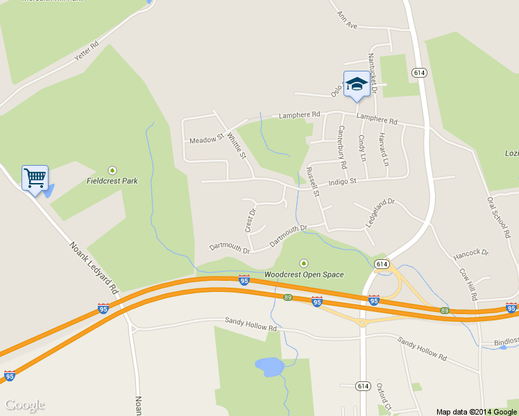 map of restaurants, bars, coffee shops, grocery stores, and more near 72 Crest Drive in Groton