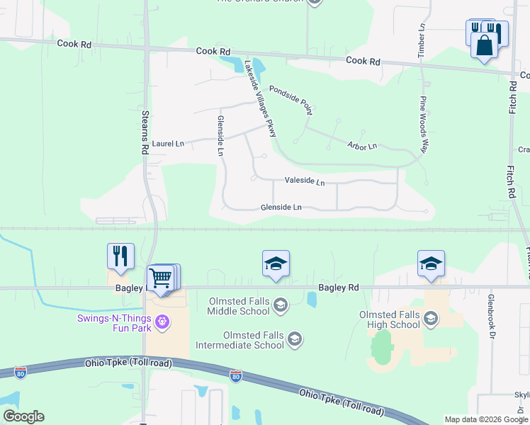 map of restaurants, bars, coffee shops, grocery stores, and more near 27065 Glenside Lane in Cuyahoga County