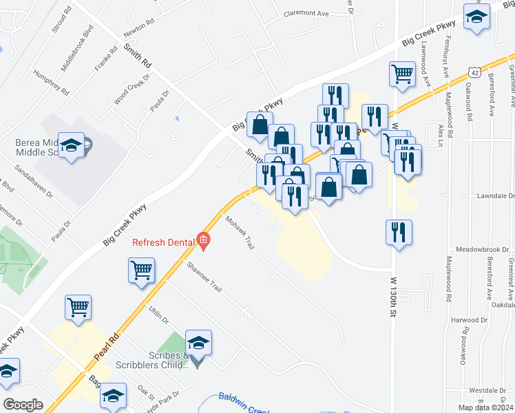 map of restaurants, bars, coffee shops, grocery stores, and more near 6959 Pearl Road in Middleburg Heights