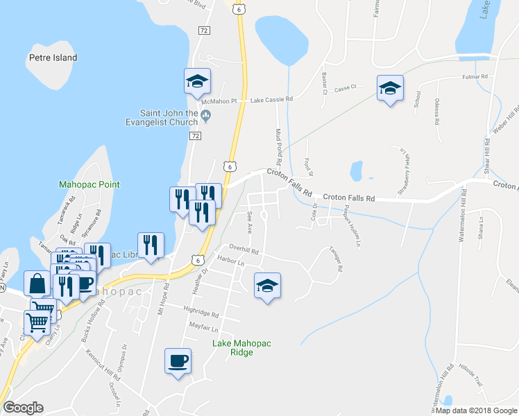 map of restaurants, bars, coffee shops, grocery stores, and more near 41 McAlpin Avenue in Mahopac