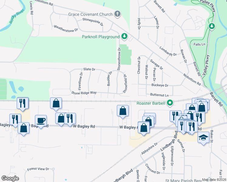 map of restaurants, bars, coffee shops, grocery stores, and more near 143 Stone Ridge Way in Berea