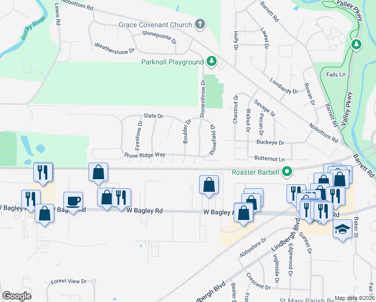 map of restaurants, bars, coffee shops, grocery stores, and more near 143 Stone Ridge Way in Berea