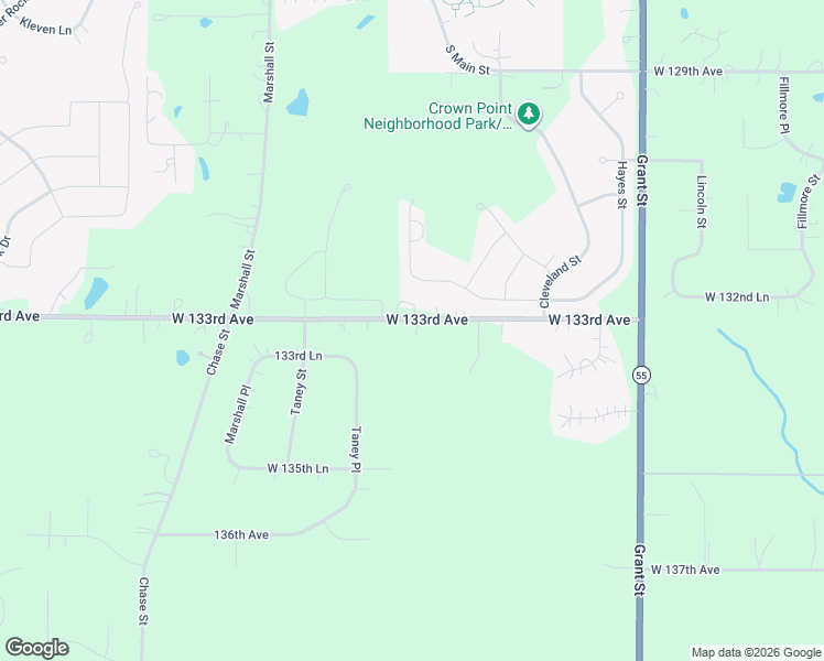 map of restaurants, bars, coffee shops, grocery stores, and more near 2309 West 133rd Avenue in Crown Point