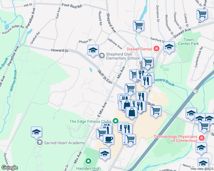 map of restaurants, bars, coffee shops, grocery stores, and more near 850 Mix Avenue in Hamden