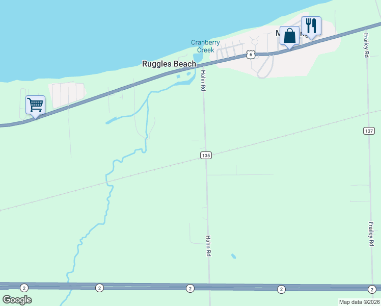 map of restaurants, bars, coffee shops, grocery stores, and more near 7611 Hahn Road in Huron