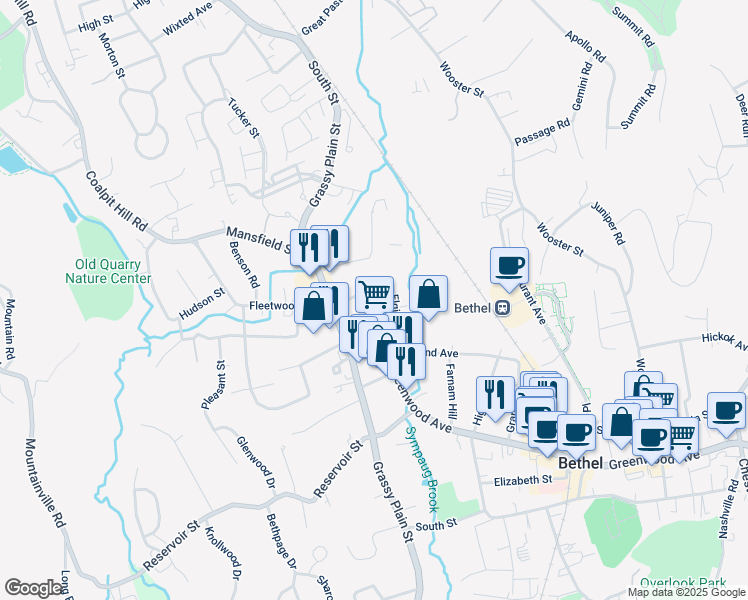 map of restaurants, bars, coffee shops, grocery stores, and more near 6 Whitney Road in Bethel