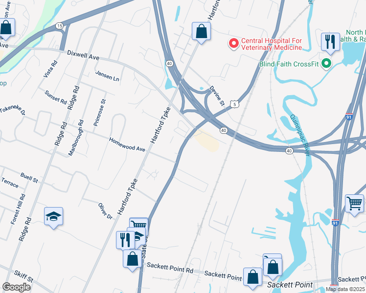 map of restaurants, bars, coffee shops, grocery stores, and more near 266 State Street in North Haven