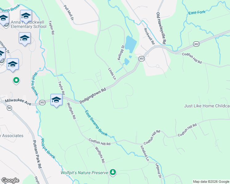 map of restaurants, bars, coffee shops, grocery stores, and more near 6 Windaway Road in Bethel