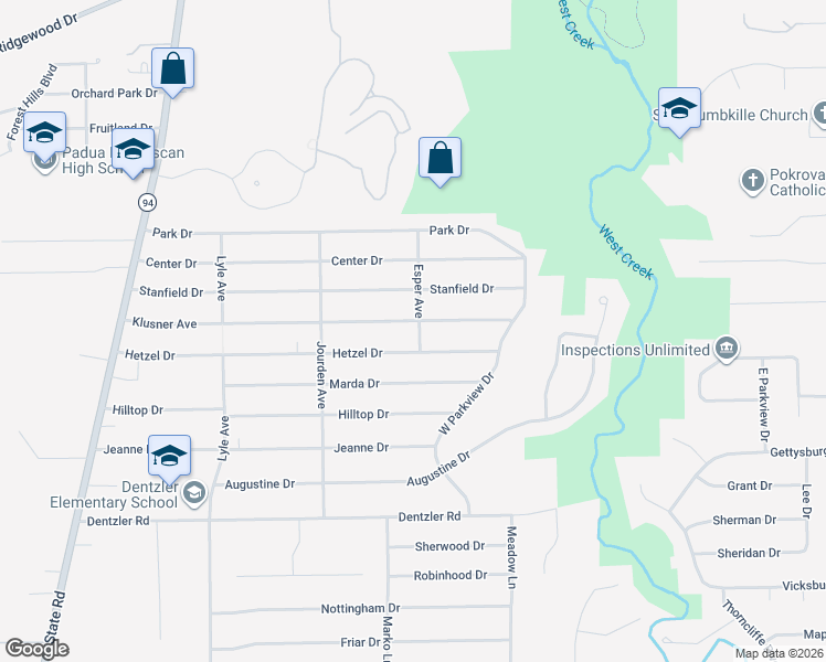 map of restaurants, bars, coffee shops, grocery stores, and more near 2830 Hetzel Drive in Parma