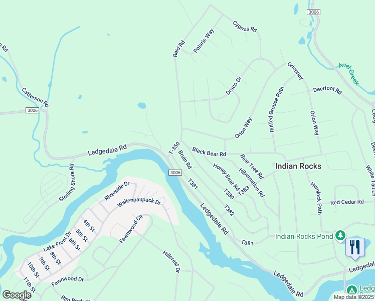 map of restaurants, bars, coffee shops, grocery stores, and more near 639 Bear Rock Road in Lake Ariel