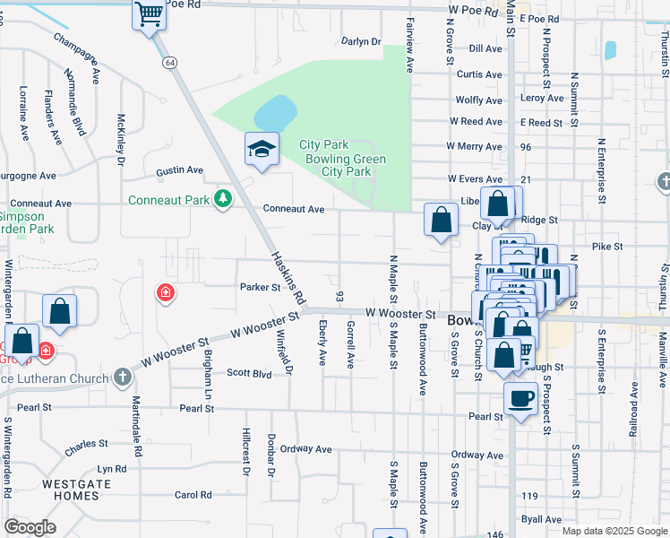 map of restaurants, bars, coffee shops, grocery stores, and more near 209 Meeker Street in Bowling Green