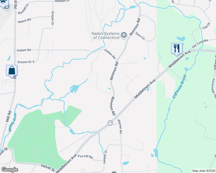 map of restaurants, bars, coffee shops, grocery stores, and more near 222 Rimmon Road in North Haven