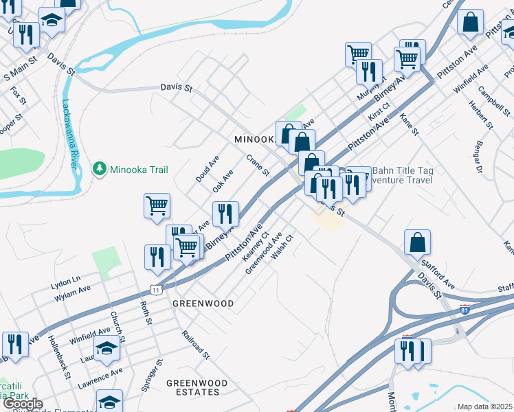 map of restaurants, bars, coffee shops, grocery stores, and more near 3248 Pittston Avenue in Scranton
