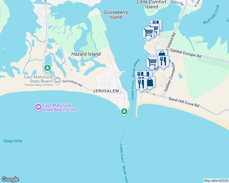 map of restaurants, bars, coffee shops, grocery stores, and more near 6 Ocean Avenue in Narragansett