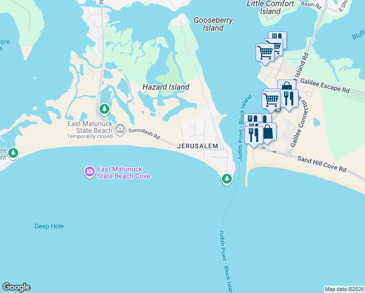 map of restaurants, bars, coffee shops, grocery stores, and more near 13 Brecka Drive in Narragansett