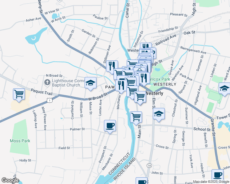 map of restaurants, bars, coffee shops, grocery stores, and more near in Stonington