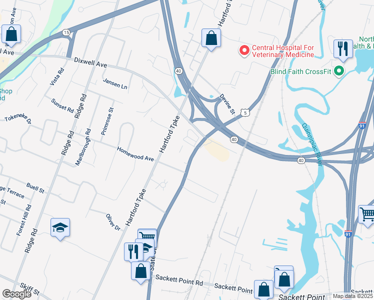 map of restaurants, bars, coffee shops, grocery stores, and more near 266 State Street in North Haven