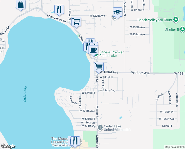 map of restaurants, bars, coffee shops, grocery stores, and more near 13242-13298 Morse St in Cedar Lake