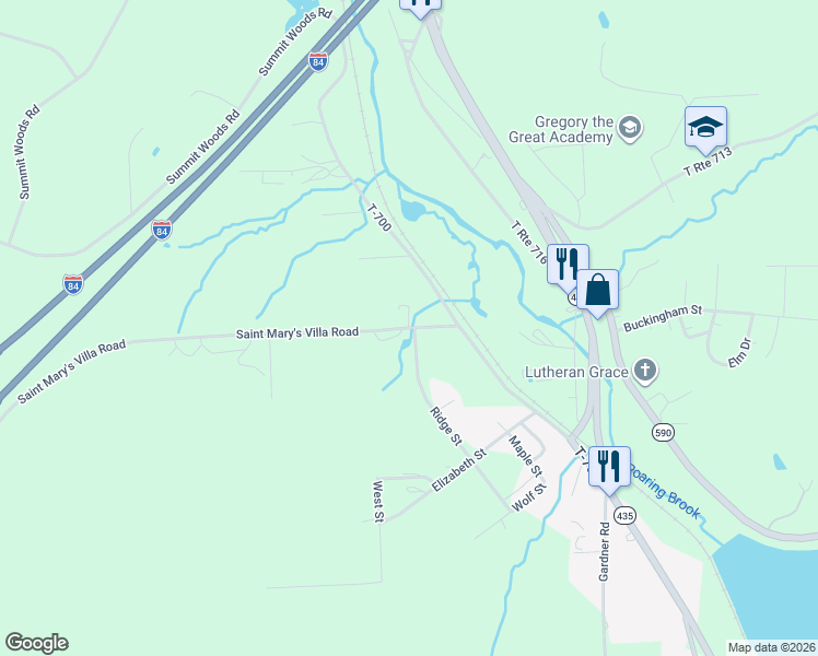 map of restaurants, bars, coffee shops, grocery stores, and more near Front Street in Elmhurst Township