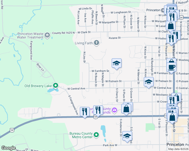 map of restaurants, bars, coffee shops, grocery stores, and more near 1017 West Farnham Street in Princeton