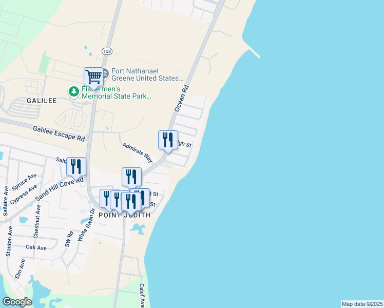 map of restaurants, bars, coffee shops, grocery stores, and more near 4 Glenwood Avenue in Narragansett