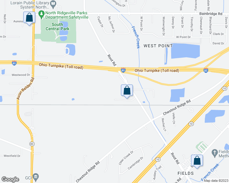 map of restaurants, bars, coffee shops, grocery stores, and more near 7864 Root Road in North Ridgeville
