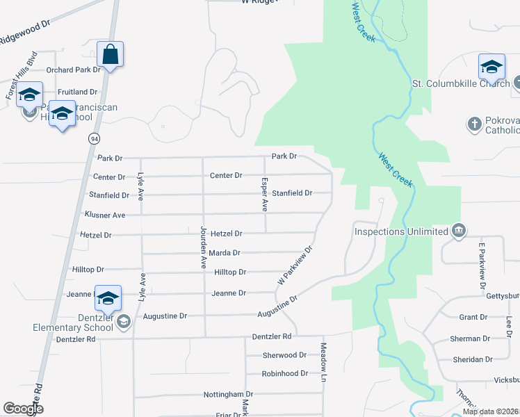 map of restaurants, bars, coffee shops, grocery stores, and more near 2803 Stanfield Drive in Parma