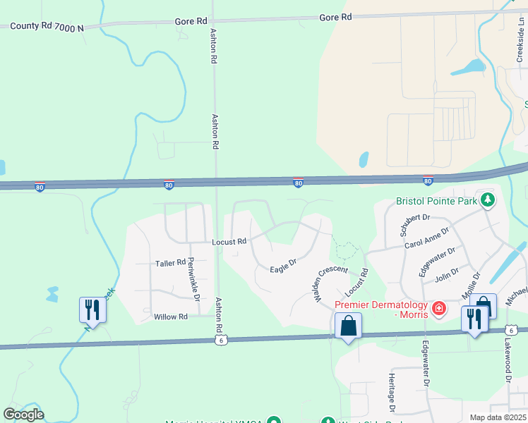 map of restaurants, bars, coffee shops, grocery stores, and more near 1919 Mountain Road in Morris