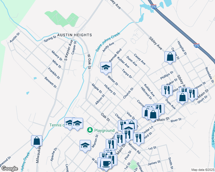 map of restaurants, bars, coffee shops, grocery stores, and more near 615 Hickory Street in Old Forge