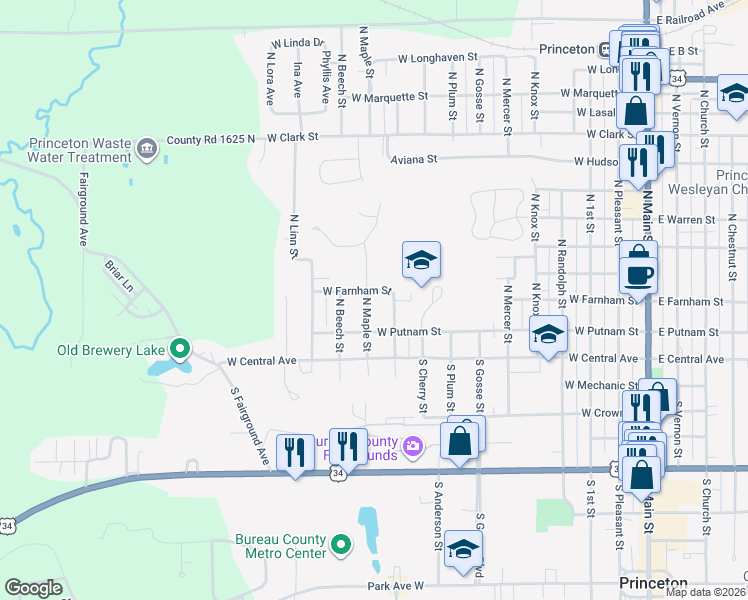 map of restaurants, bars, coffee shops, grocery stores, and more near 913 West Farnham Street in Princeton