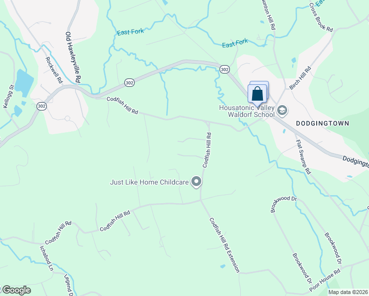 map of restaurants, bars, coffee shops, grocery stores, and more near 132 Codfish Hill Road in Bethel