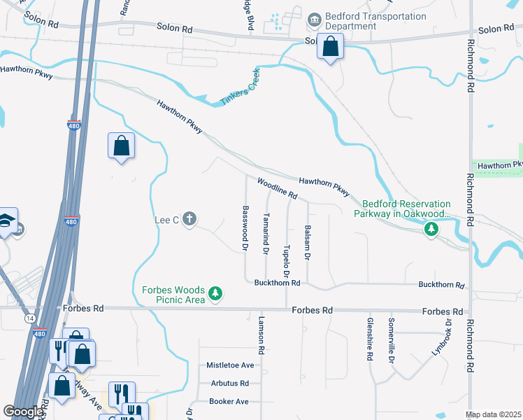 map of restaurants, bars, coffee shops, grocery stores, and more near 6622 Tamarind Drive in Bedford Heights